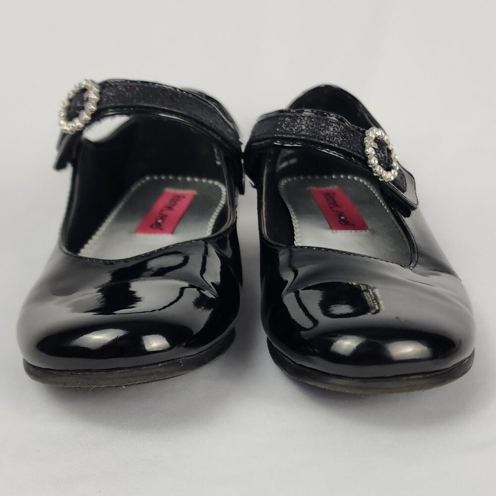 Rachel Shoes Girls 3M Black "Patent Leather Look" Rhinestone Hook‎ Loop Closure - Picture 3 of 15